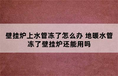 壁挂炉上水管冻了怎么办 地暖水管冻了壁挂炉还能用吗